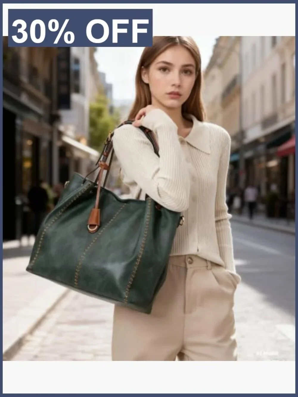 Vintage PU Leather Hobo Shoulder Bag Tote with Rivet Detail Handbag Adjustable